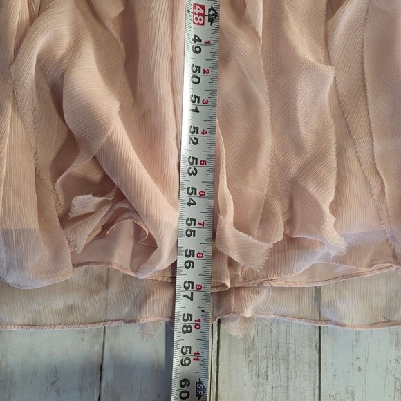 Vera Wang White Blush Pink Chiffon Dress Black Sash Ruffled Feminine Romantic 8 - Picture 7 of 12